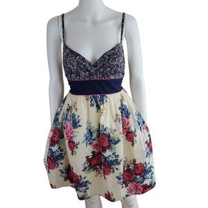 Retro Contrast Floral Print Skater Dress S